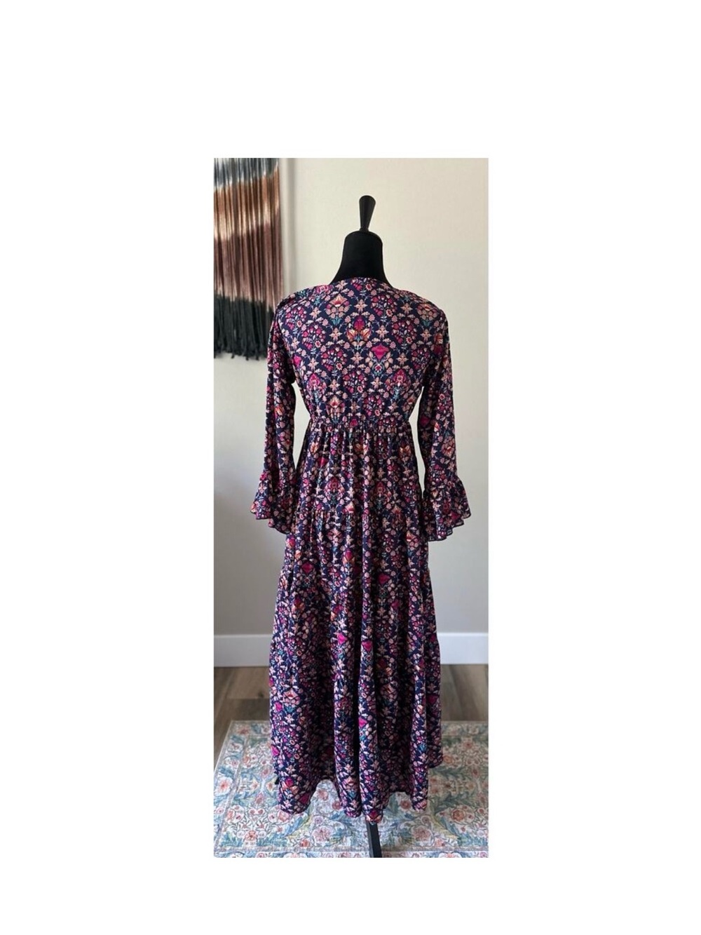 Anthropologie Boemo Floral V-Neck Long Sleeve Maxi Dress in Purple Cottagecore M - Picture 4 of 5